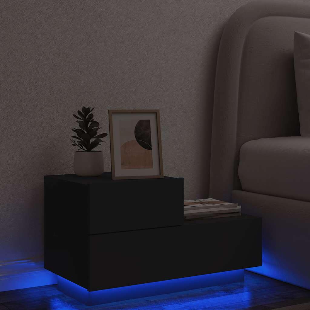VidaXL Κομοδίνο με Φώτα LED Μαύρο 70 x 36 x 40,5 εκ.