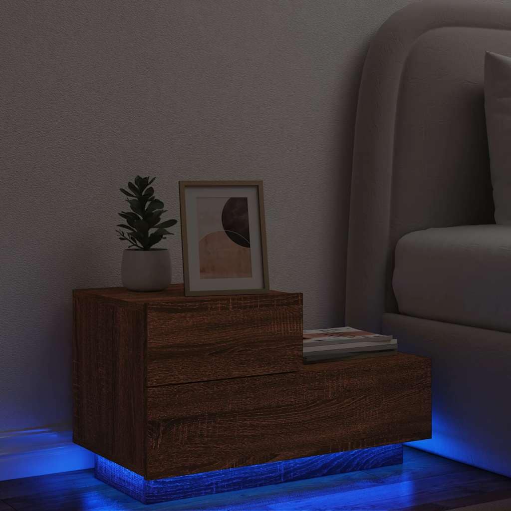 VidaXL Κομοδίνο με Φώτα LED Καφέ Δρυς 70 x 36 x 40,5 εκ.