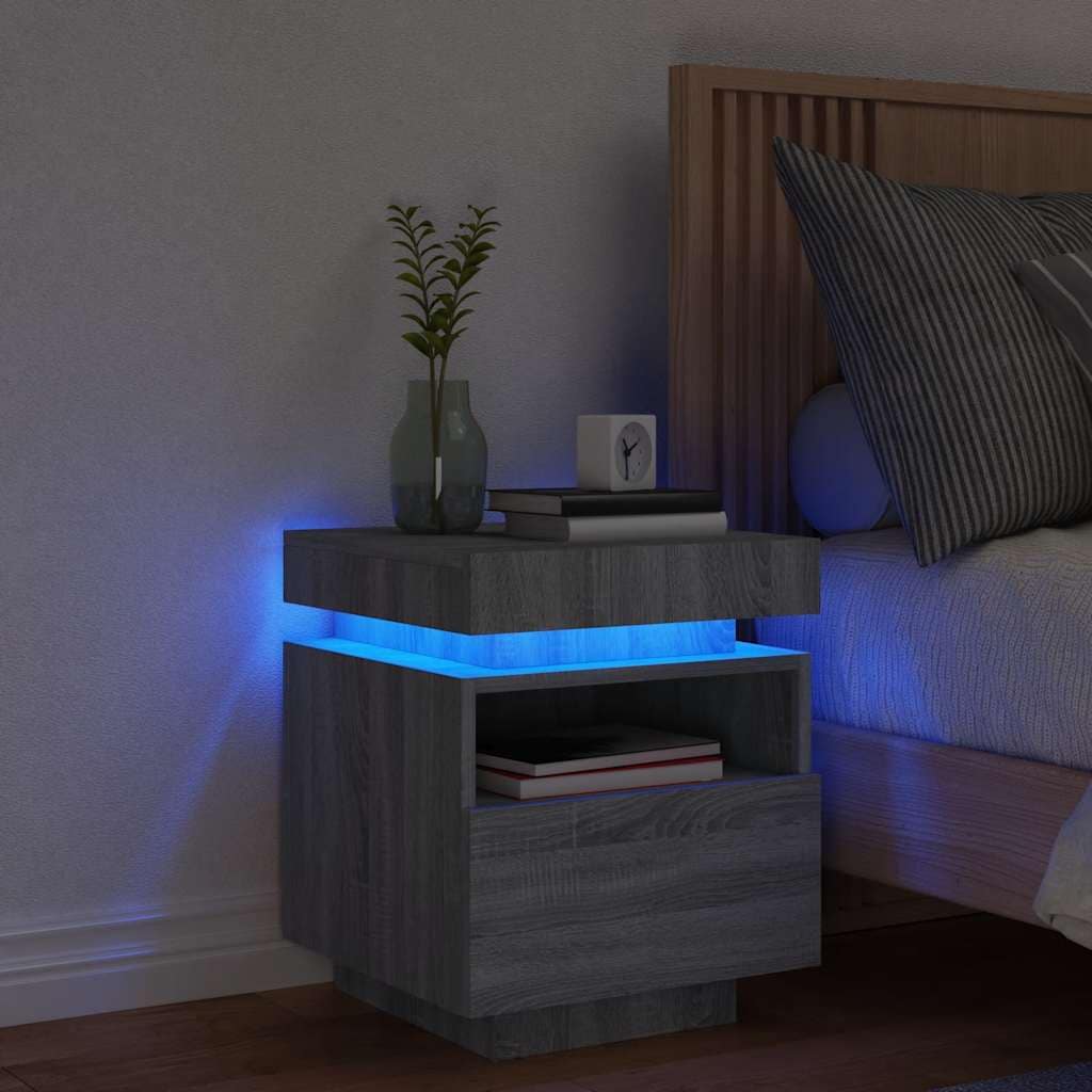 VidaXL Κομοδίνο με Φώτα LED Γκρι Sonoma 40 x 39 x 48,5 εκ.