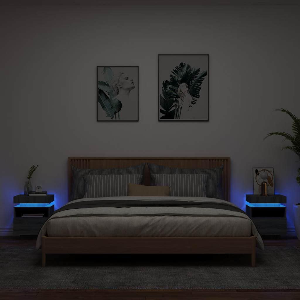 VidaXL Κομοδίνα με Φώτα LED 2 τεμ. Γκρι Sonoma 40x39x48,5 εκ.