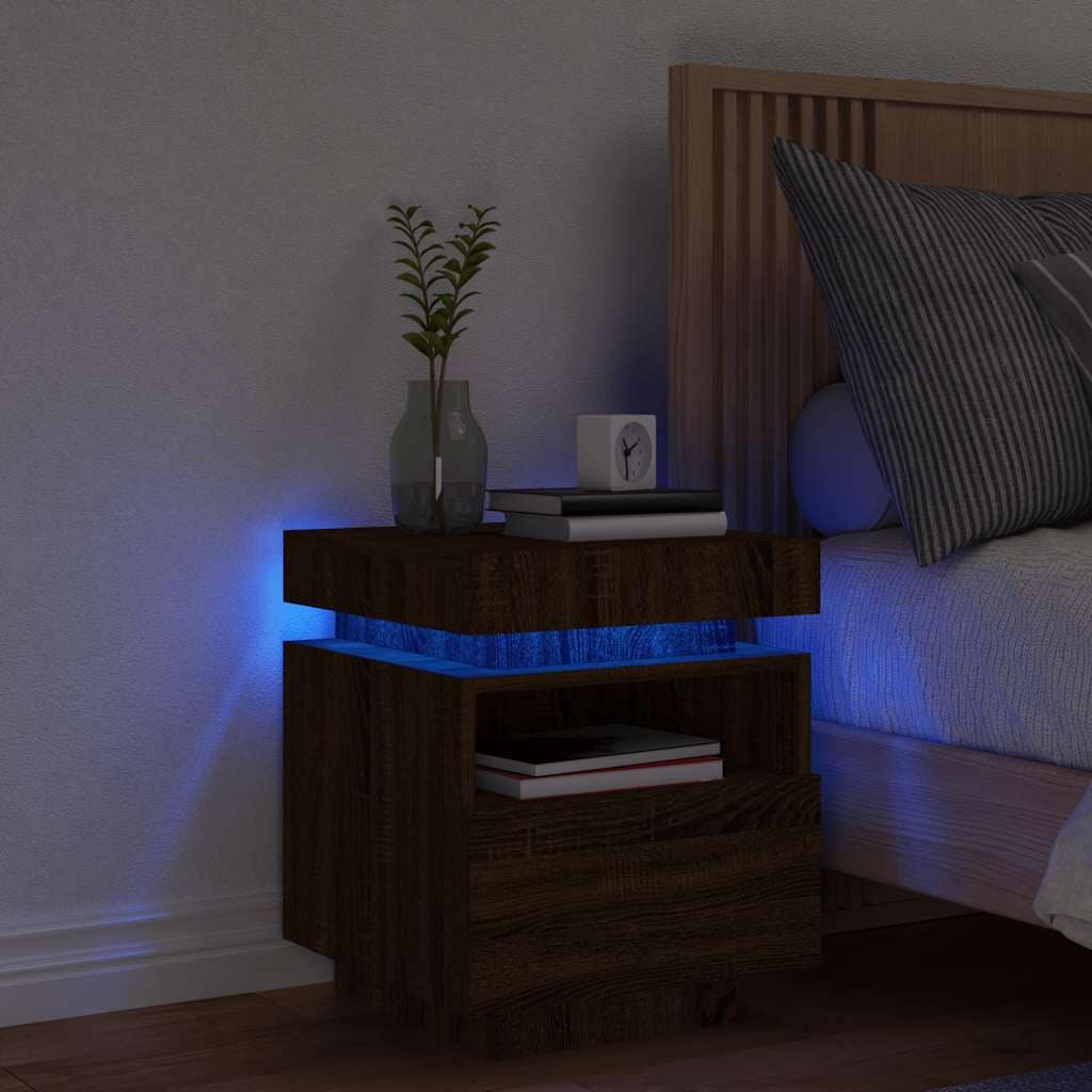 VidaXL Κομοδίνο με Φώτα LED Καφέ δρυς 40 x 39 x 48,5 εκ.