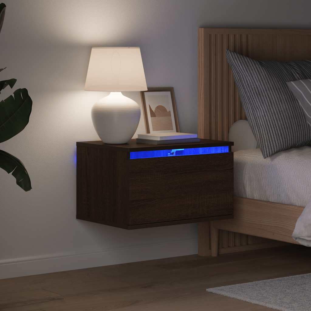 VidaXL Κομοδίνο Επιτοίχιο με Φώτα LED Καφέ Δρυς
