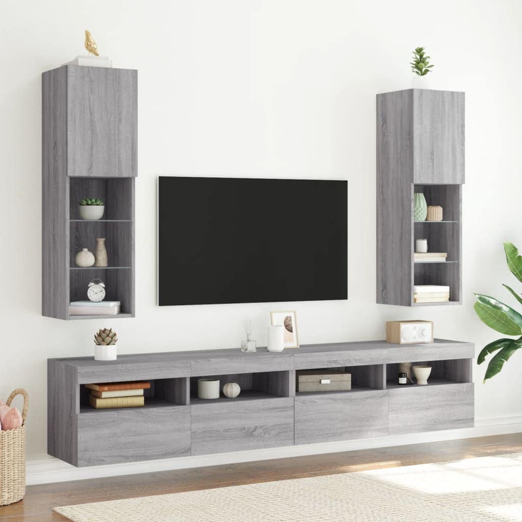 VidaXL Έπιπλα Τηλεόρασης με LED 2 τεμ. Γκρι Sonoma 30,5x30x102 εκ.