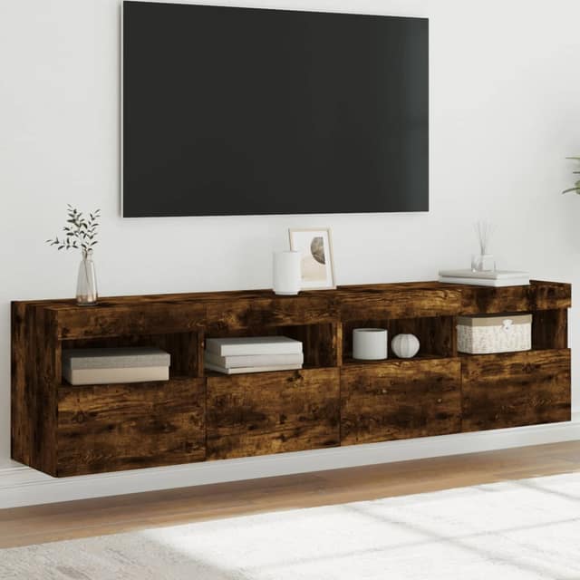 VidaXL Έπιπλα Τοίχου Τηλεόρασης LED 2 Τεμ. Καπνιστή Δρυς 80x30x40 εκ.