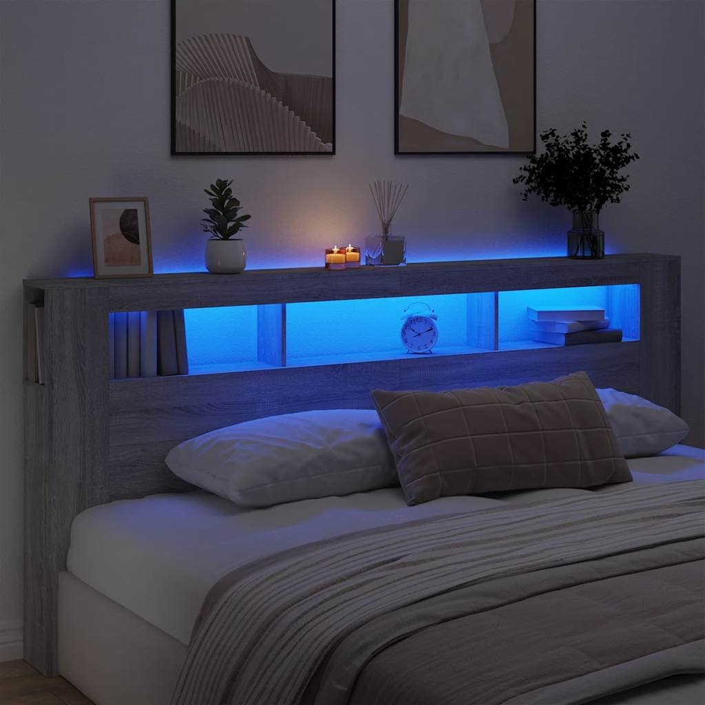 VidaXL Κεφαλάρι Κρεβατιού με LED Γκρι Sonoma 220x18,5x103,5 εκ