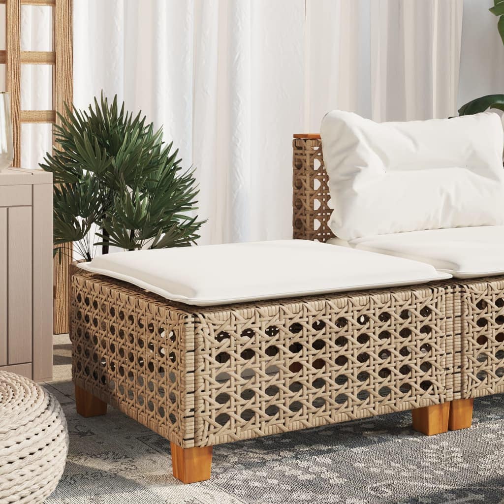 VidaXL Σκαμπό Κήπου με Μαξιλάρι Μπεζ 63,5 x 56 x 32 εκ. από Συνθετικό Ρατάν