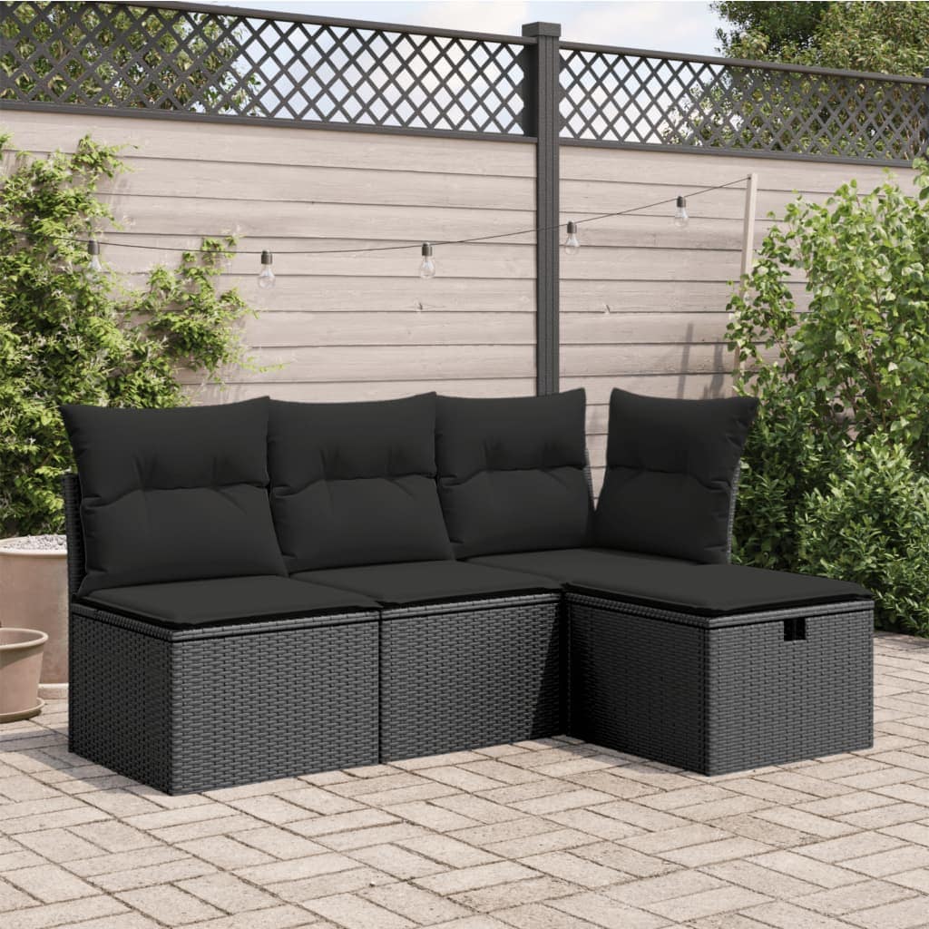 VidaXL Υποπόδιο Κήπου Μαύρο 55x55x37 εκ. Συνθετικό Ρατάν με Μαξιλάρι