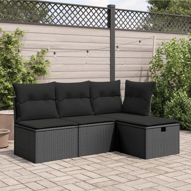 VidaXL Υποπόδιο Κήπου Μαύρο 55x55x37 εκ. Συνθετικό Ρατάν με Μαξιλάρι