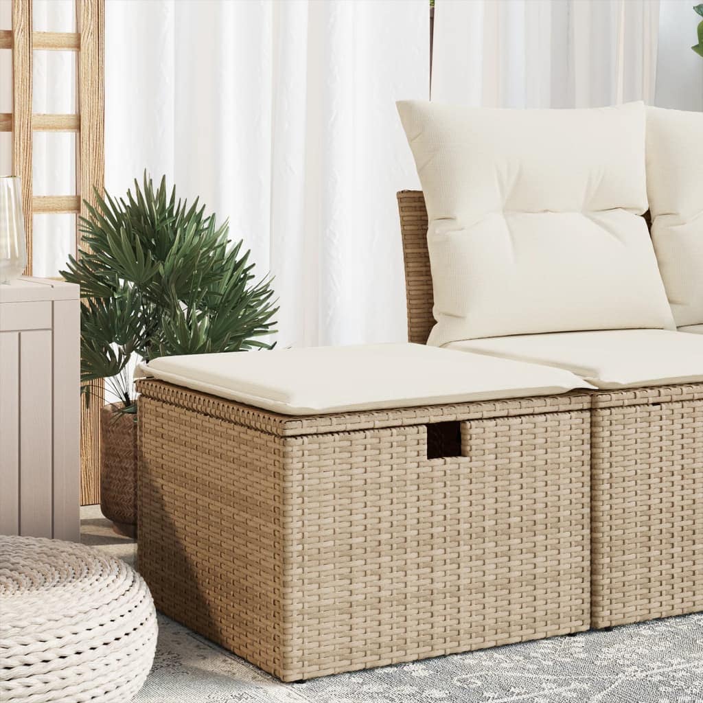 VidaXL Υποπόδιο Κήπου Μπεζ 55x55x37 εκ. Συνθετικό Ρατάν με Μαξιλάρι