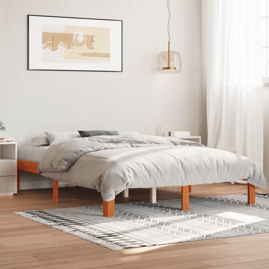VidaXL Bed Frame Κερί Παλαίωσης 135 x 190 cm Solid pine wood