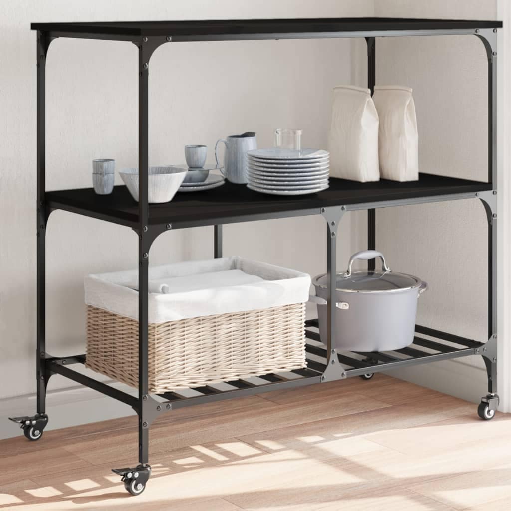 VidaXL Τρόλεϊ Κουζίνας Μαύρο 100x50x95 εκ. από Επεξεργασμένο Ξύλο