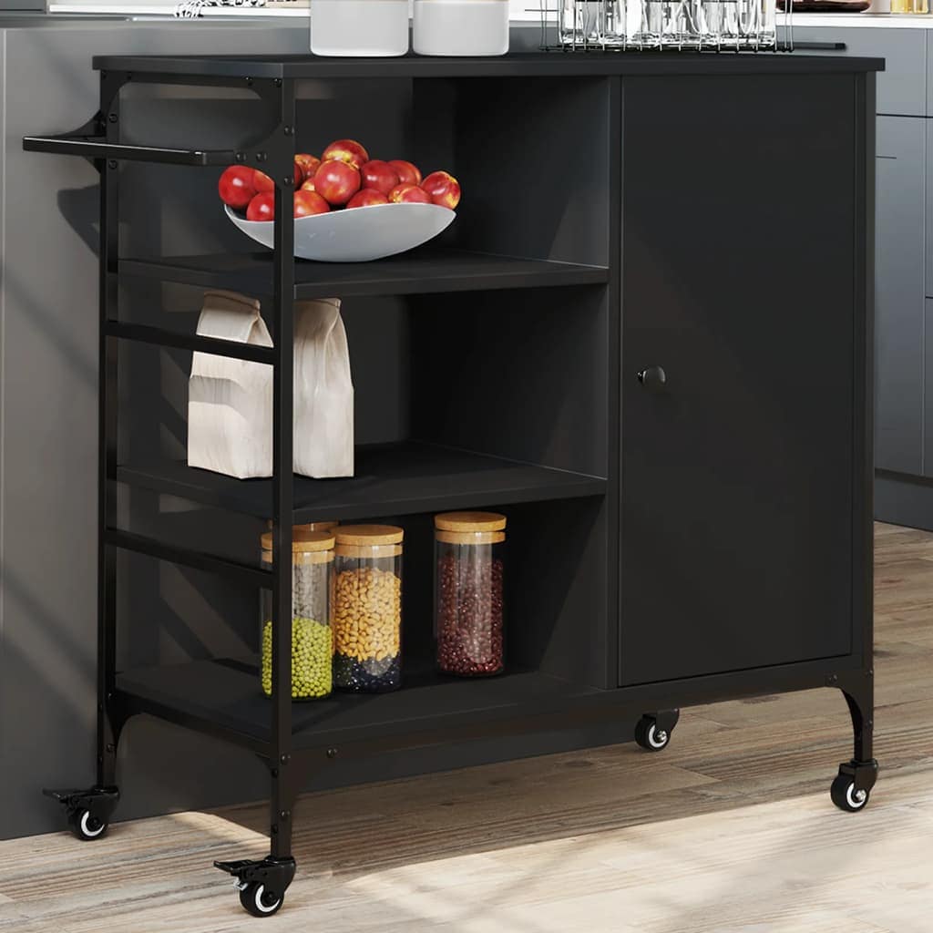 VidaXL Τρόλεϊ Κουζίνας Μαύρο 87,5x38,5x84,5 εκ. από Επεξεργασμένο Ξύλο