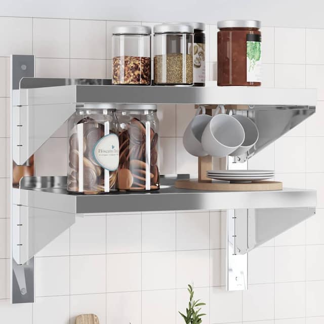 VidaXL Ράφι Τοίχου 2 Επιπ. Ασημί 50x30x48 εκ. Ανοξείδωτο Ατσάλι