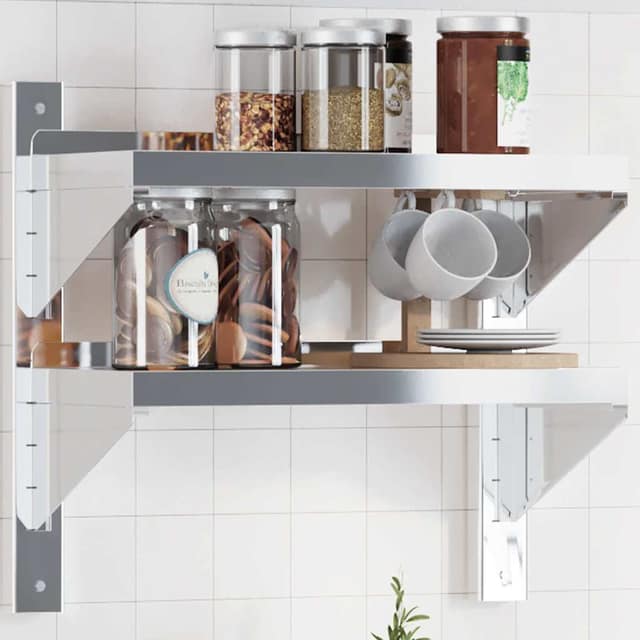VidaXL Ράφι Τοίχου 2 Επιπ. Ασημί 50x23,5x48 εκ. Ανοξείδωτο Ατσάλι