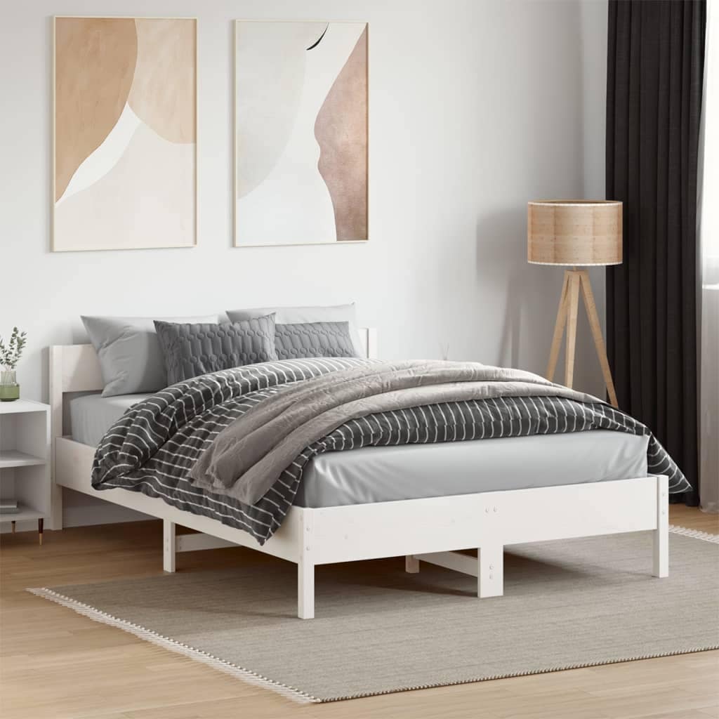 VidaXL Σκελετός Κρεβ. Χωρίς Στρώμα Λευκό 135x190 εκ Μασίφ Πεύκο