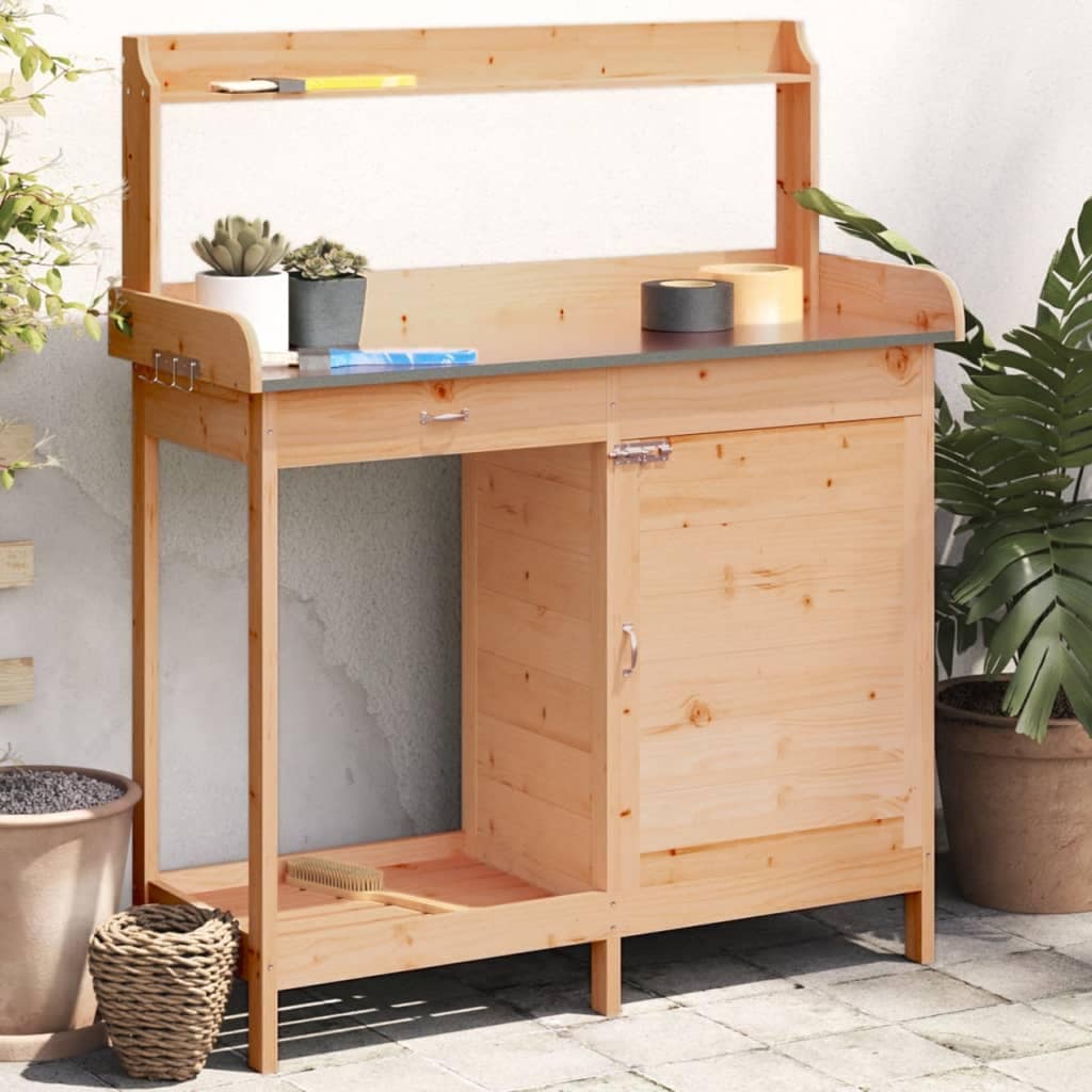 VidaXL Τραπέζι για Γλάστρες+Ντουλάπι Καφέ 110,5x45x124,5εκ Μασίφ Ελάτη