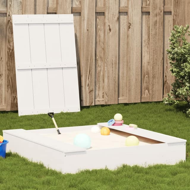 VidaXL Αμμοδόχος με Κάλυμμα Λευκή 111x111x19,5 εκ. Μασίφ Ξύλο Πεύκου