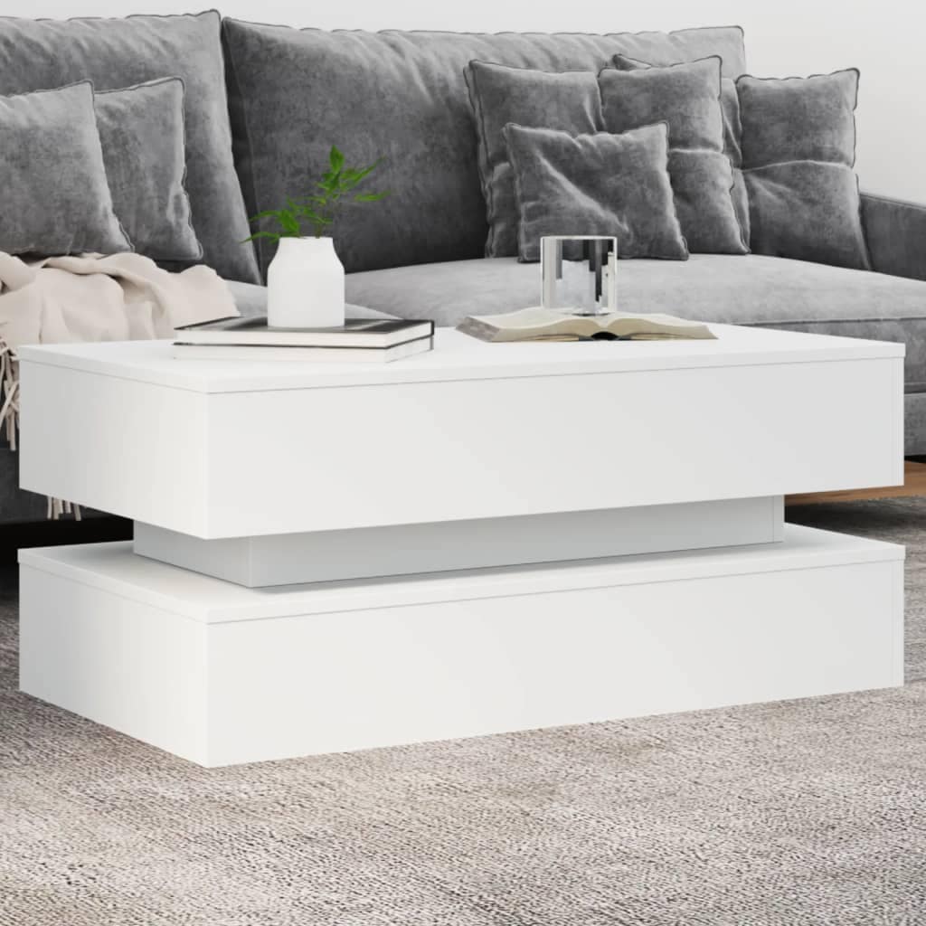 VidaXL Τραπεζάκι Σαλονιού με LED Λευκό 90 x 50 x 40 εκ.