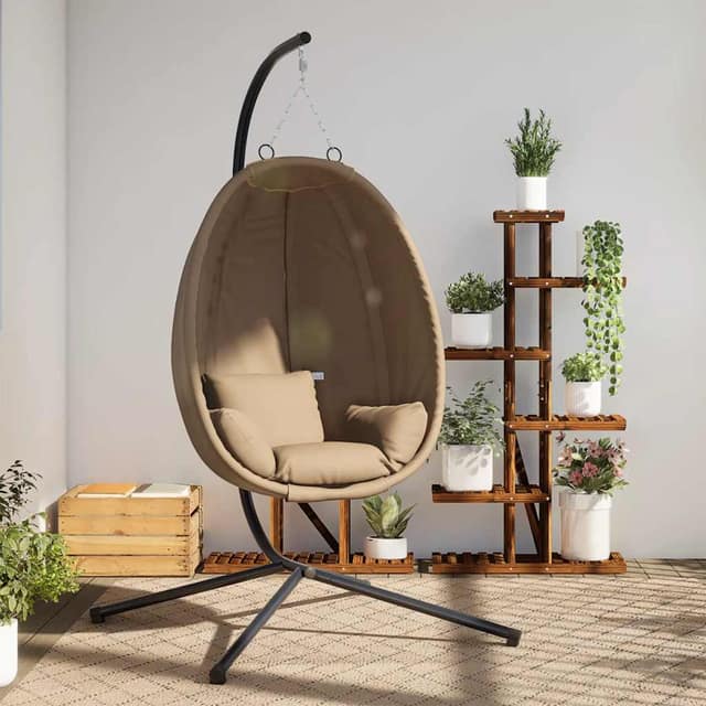 VidaXL Πολυθρόνα Egg Κρεμαστή με Βάση Taupe Ύφασμα / Ατσάλι