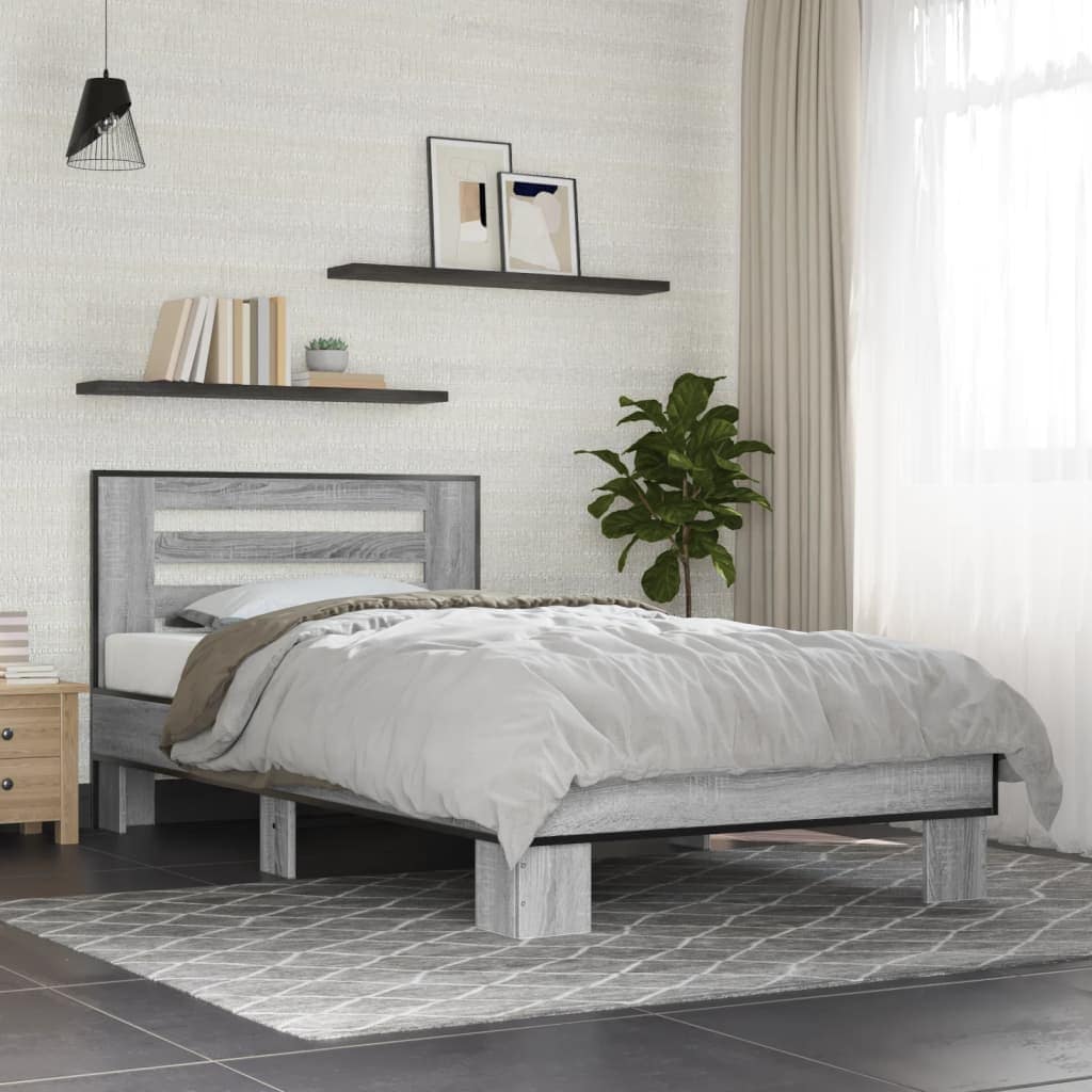 VidaXL Πλαίσιο Κρεβατιού Γκρι Sonoma 75x190 εκ. Επεξ. Ξύλο & Μέταλλο