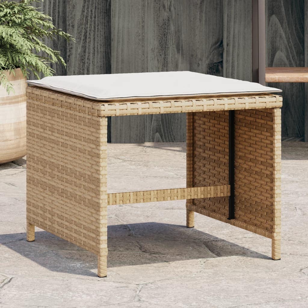VidaXL Σκαμπό Κήπου 4 τεμ. Μπεζ 40x40x35 εκ. Συνθ. Ρατάν με Μαξιλάρια