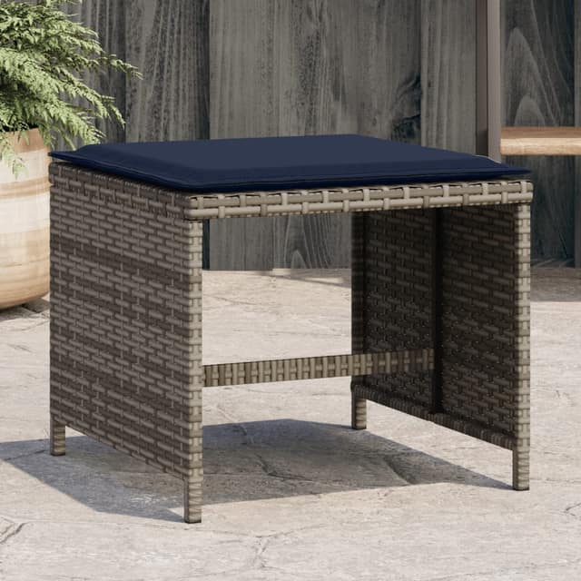 VidaXL Σκαμπό Κήπου 4 τεμ. Γκρι 40x40x35 εκ. Συνθετικό Ρατάν Μαξιλάρια