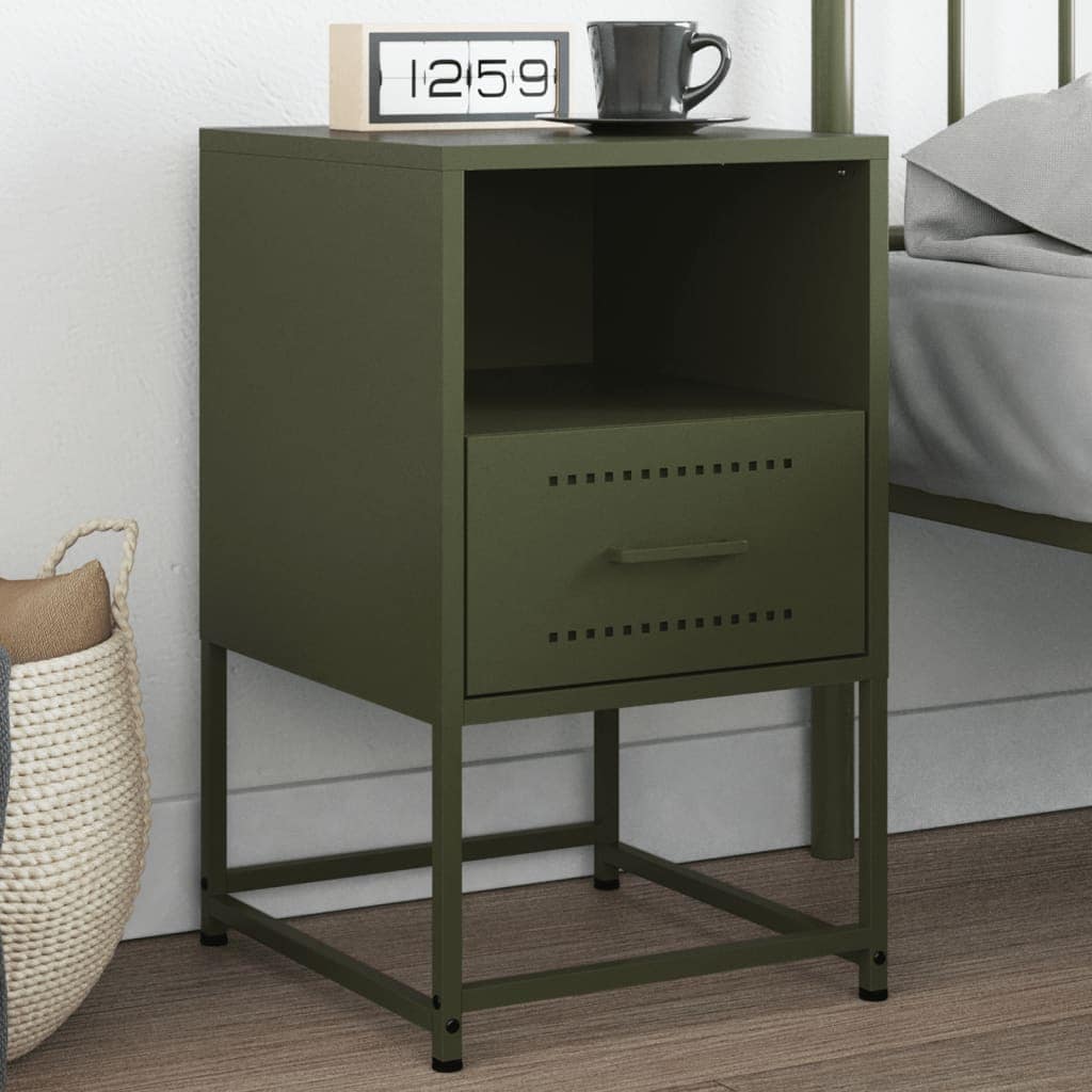 VidaXL Κομοδίνο Πράσινο Λαδί 36x39x60,5 εκ. από Χάλυβα