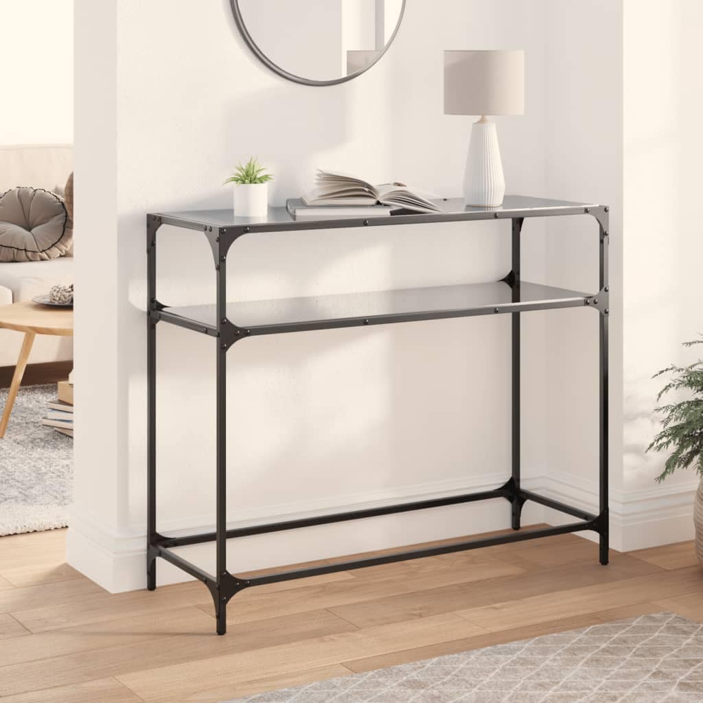 VidaXL Τραπέζι Κονσόλα Επιφάνεια Μαύρο Γυαλί 98x35x81 εκ. Ατσάλι