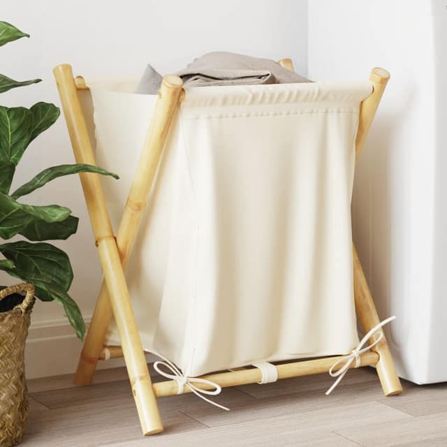 VidaXL Καλάθι Απλύτων Κρεμ Λευκό 45 x 55 x 63,5 εκ. Μπαμπού