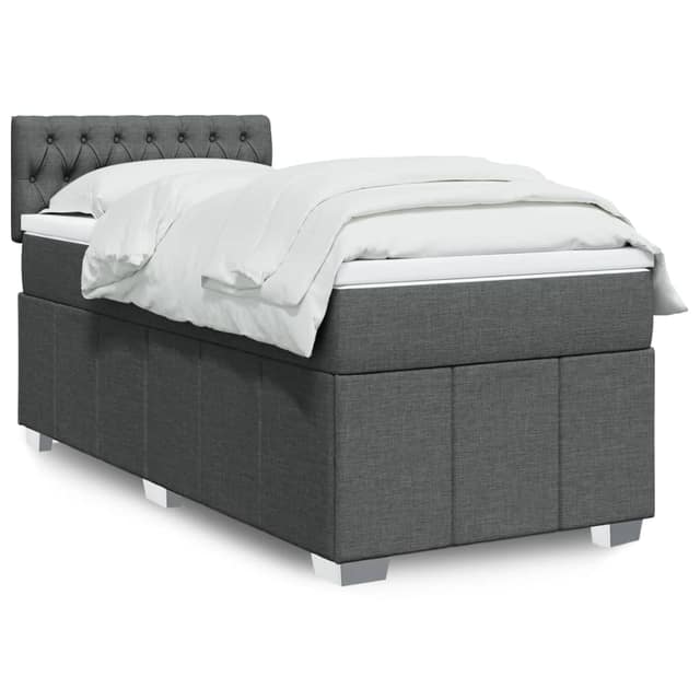 VidaXL Κρεβάτι Boxspring με Στρώμα Σκούρο Γκρι 90x200 εκ. Υφασμάτινο