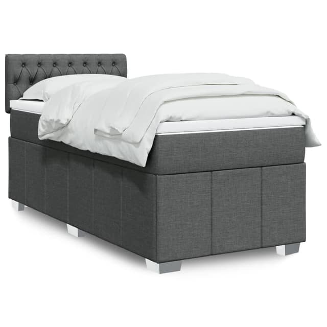 VidaXL Κρεβάτι Boxspring με Στρώμα Σκούρο Γκρι 90x200 εκ. Υφασμάτινο