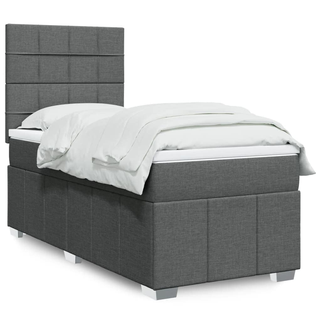 VidaXL Κρεβάτι Boxspring με Στρώμα Σκούρο Γκρι 90x200 εκ. Υφασμάτινο