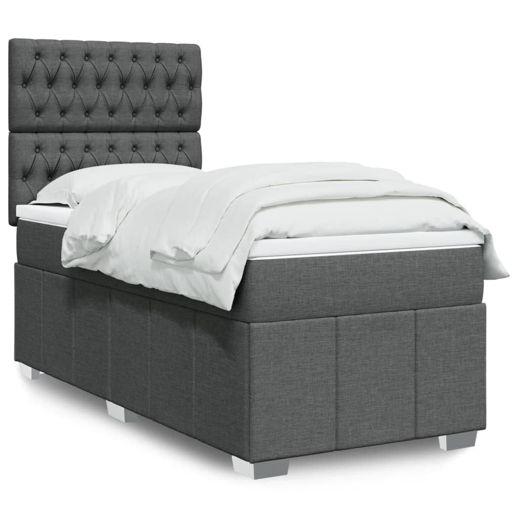 VidaXL Κρεβάτι Boxspring με Στρώμα Σκούρο Γκρι 90x200 εκ. Υφασμάτινο