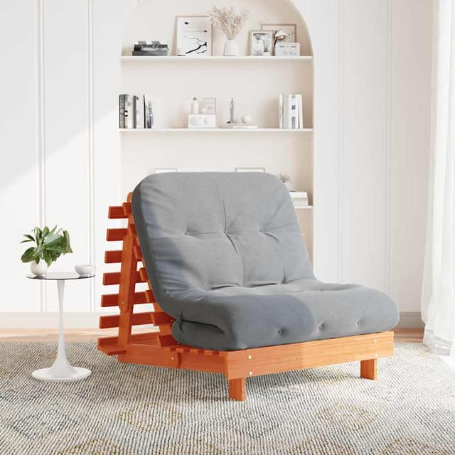 VidaXL Καναπές Κρεβάτι Futon με Στρώμα 80x206x11 εκ. Μασίφ Ξύλο Πεύκου