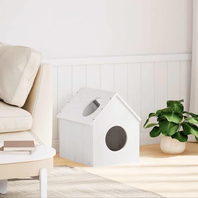 VidaXL σπιτάκι για γάτες λευκό 41x50x50 cm από μασίφ ξύλο πεύκο