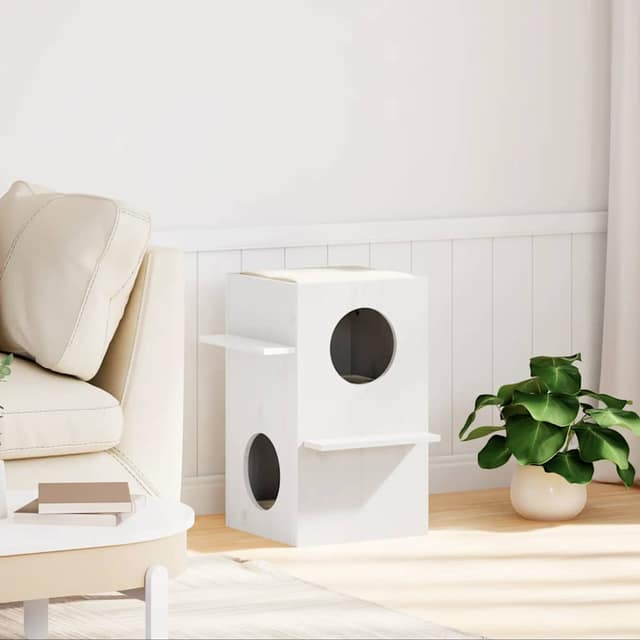 VidaXL σπιτάκι για γάτες Λευκό 43x43x60 cm από μασίφ ξύλο πεύκο