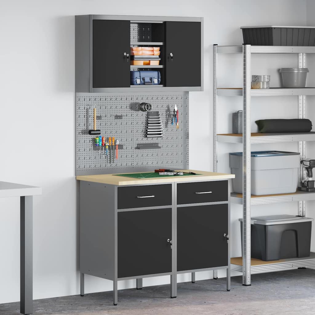 VidaXL Σετ Ντουλάπας Εργασίας με συρτάρι με ράφι 6 τεμ. Μαύρο