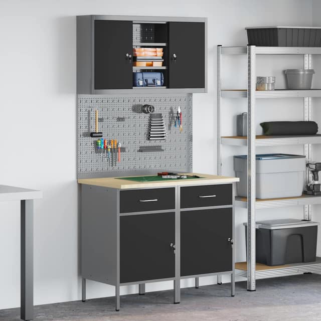 VidaXL Σετ Ντουλάπας Εργασίας με συρτάρι με ράφι 6 τεμ. Μαύρο