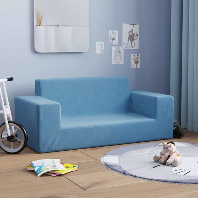 VidaXL Καναπές Παιδικός Διθέσιος Μπλε από Μαλακό Βελουτέ Ύφασμα