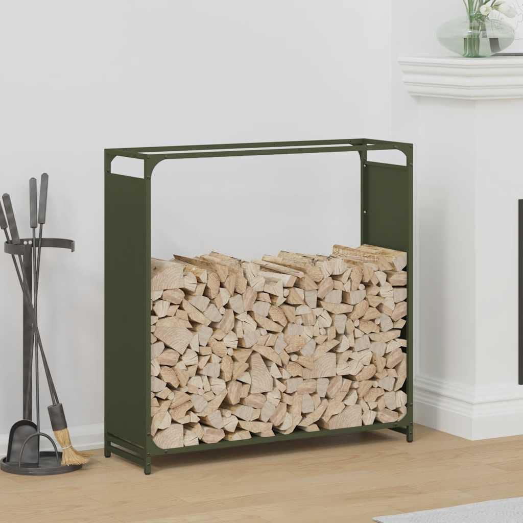VidaXL Ράφι για καυσόξυλα Ελαιοπράσινο 90x28x90cm Ατσάλι ψυχρής έλασης