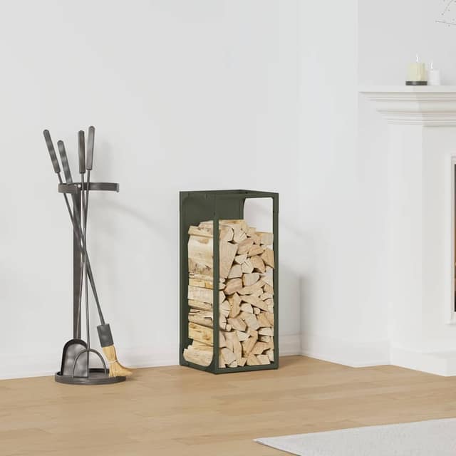 VidaXL Ράφι για καυσόξυλα Ελαιοπράσινο 25x25x60cm Ατσάλι ψυχρής έλασης