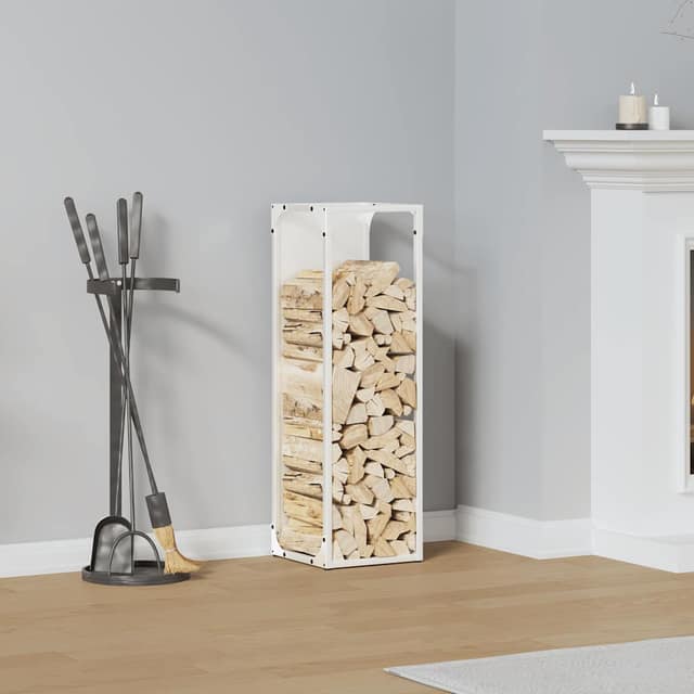 VidaXL Ράφι για καυσόξυλα Λευκό 25x25x80 cm Ατσάλι ψυχρής έλασης