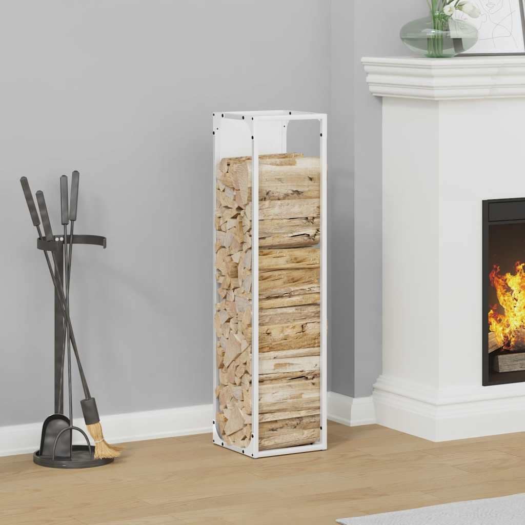 VidaXL Ράφι για καυσόξυλα Λευκό 25x25x100 εκ. Ατσάλι ψυχρής έλασης
