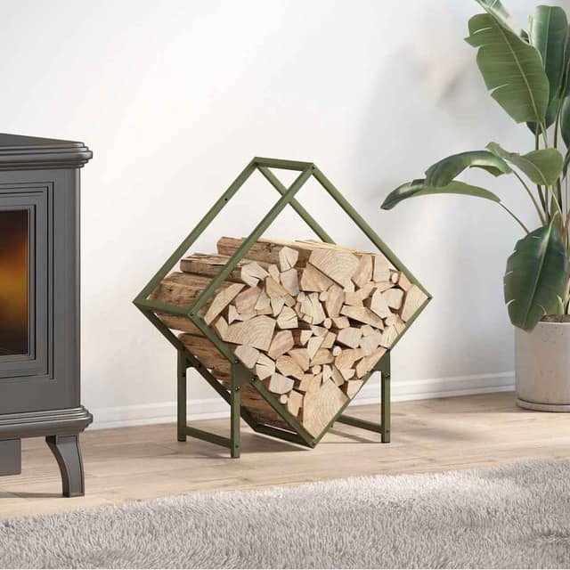 VidaXL Ράφι για καυσόξυλα Ελαιοπράσινο 60x25x60cm Ατσάλι ψυχρής έλασης