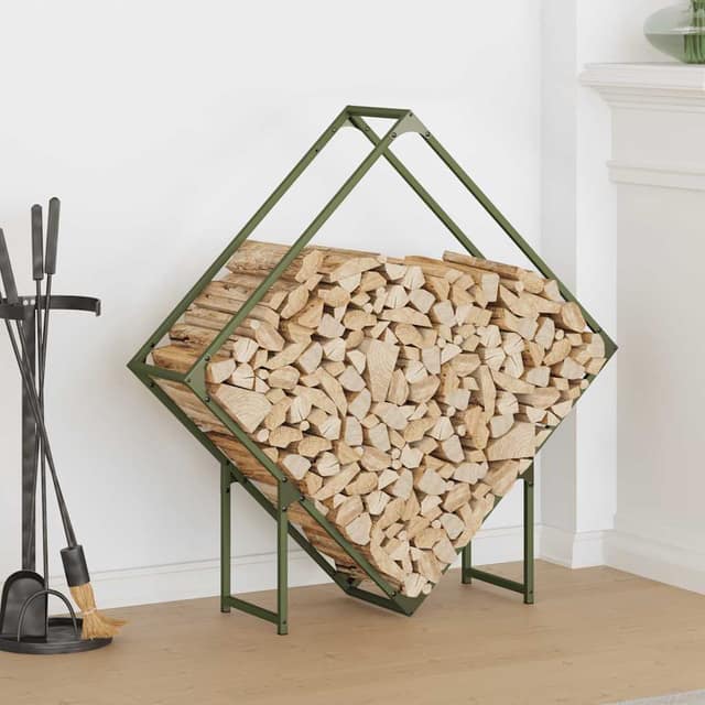 VidaXL Ράφι για καυσόξυλα Ελαιοπράσινο 100x25x100 cm