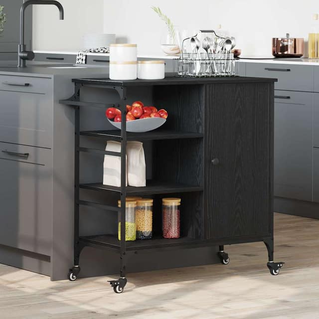 VidaXL Καρότσι Κουζίνας Μαύρη Οξυά 87.5 x 39 x 84.5 εκ