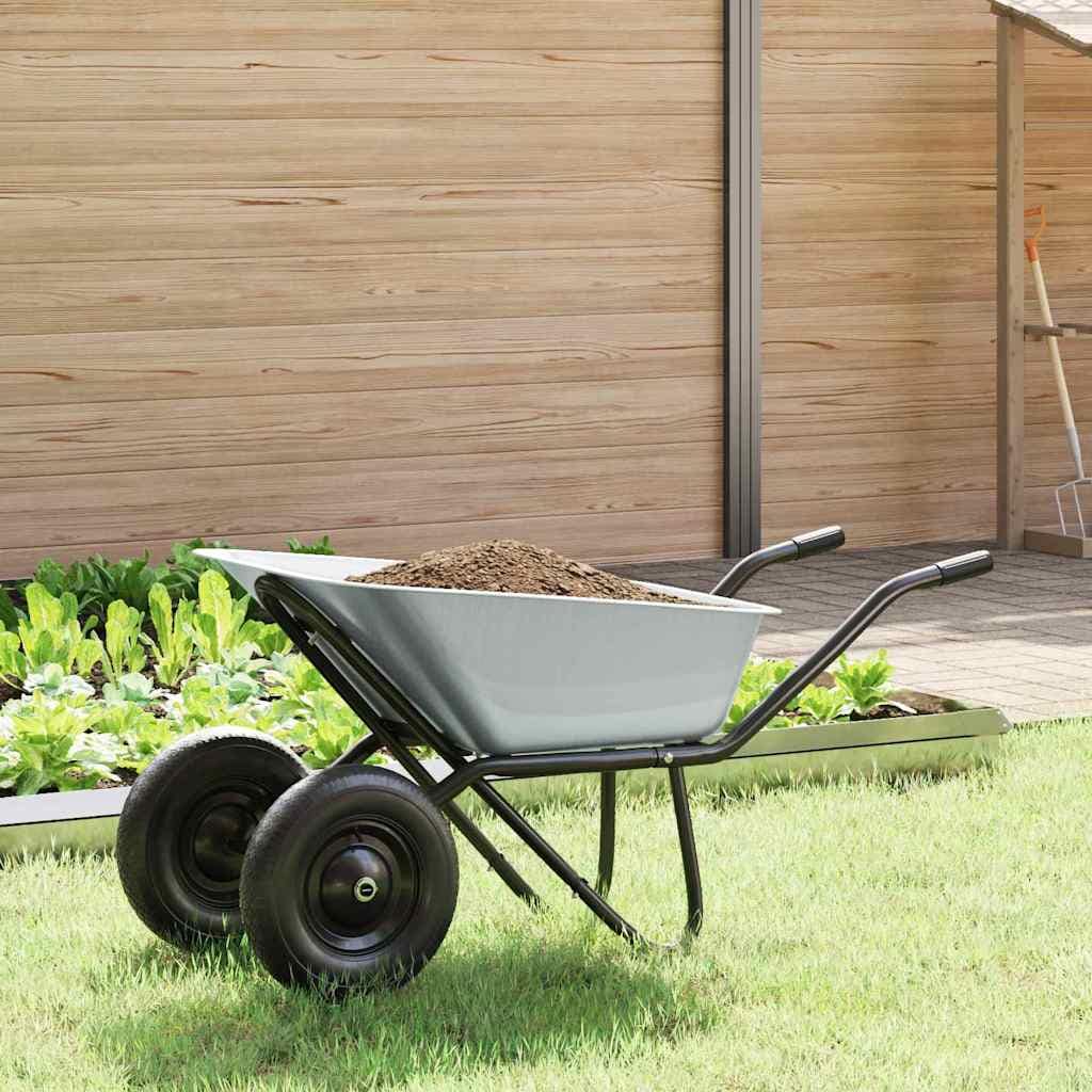 VidaXL Τροχόσπιτο Ασημί και Μαύρο 100 L 180 kg Γαλβανισμένος Χάλυβας