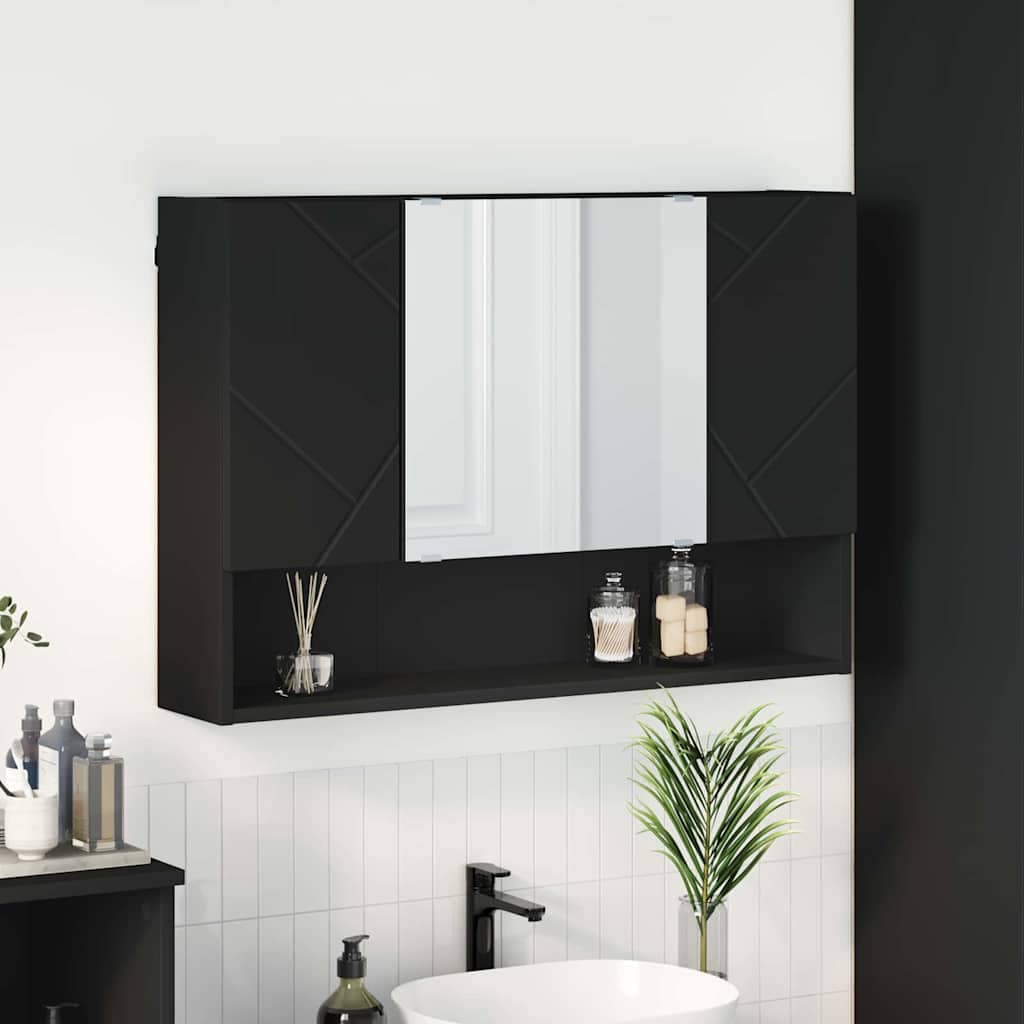 VidaXL Ντουλάπα Καθρέφτη Μαύρο 80 x 17 x 55 εκ Επεξεργασμένο ξύλο