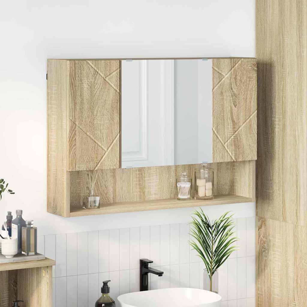 VidaXL Ντουλάπα Καθρέφτη Επιτοίχιο Δρύς Sonoma 80 x 17 x 55 εκ