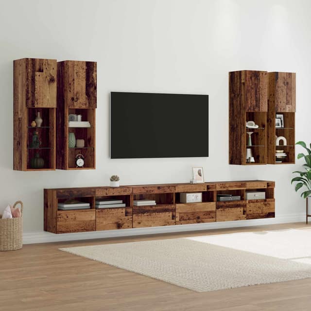 VidaXL Σετ τοίχου για τηλεόραση 7 τμχ. 100 x 30 x 40 εκ Παλιό Ξύλο